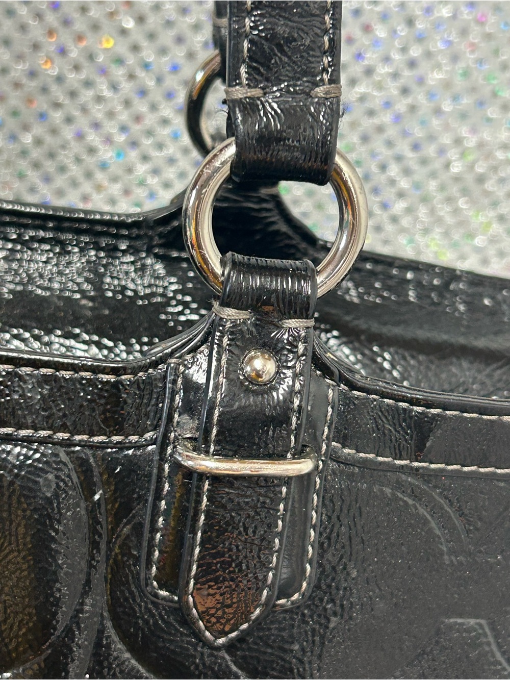 COACH Gallery Black Patent Leather Signature Tote Approx. 15.5 x 10 x 4.5 - Picture 8 of 17